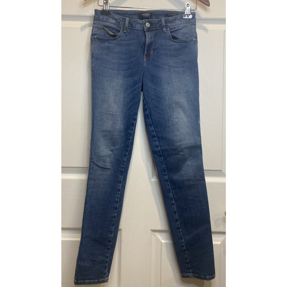 Guess Womens 28 Blue Denim Jeans Curve X 5 Pockets Stretchy Rhinestones Curvy
